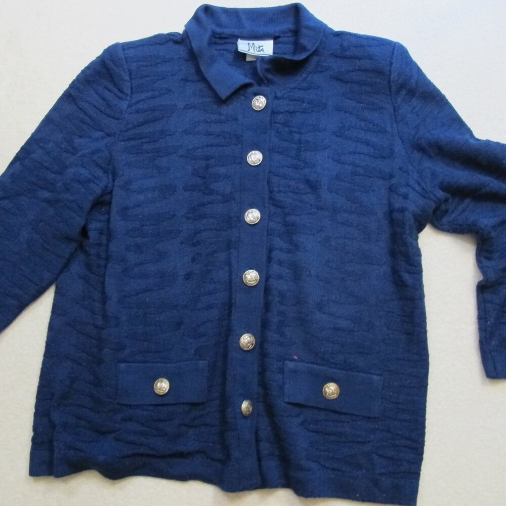 Mita navy blue collared cardigan   16P